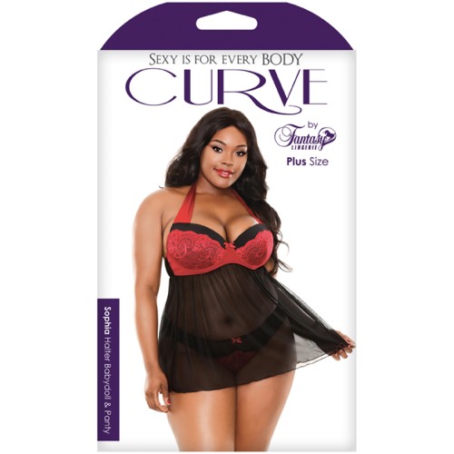 Babydoll y Panty Curve Sophia Halter Rojo/Negro Talla 3XL/4XL