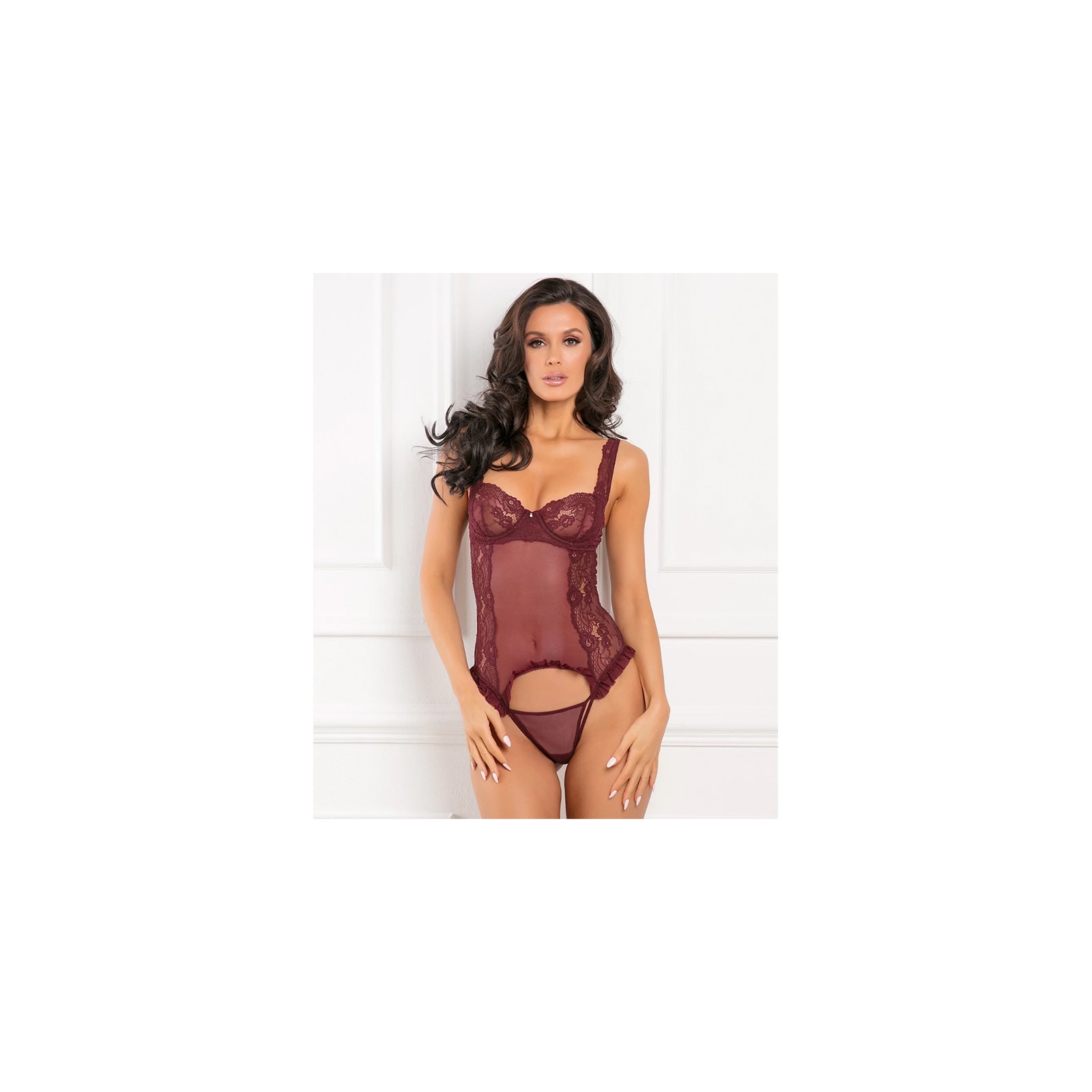 Rene Rofe Grand Finale Conjunto de 2 Piezas Ruffle Borgoña - S/M