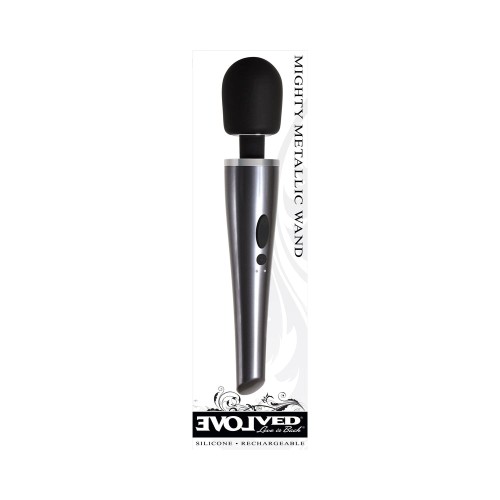 Evolved Mighty Metallic Wand Vibrator Chrome Black