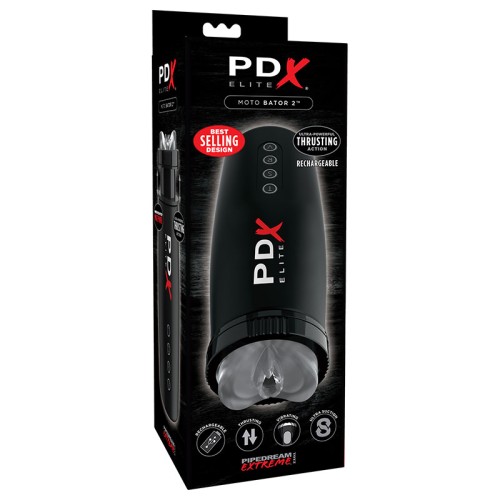 PDX Elite Motobator 2 Rechargeable Thrusting Vibrating Masturbator Clear/Black