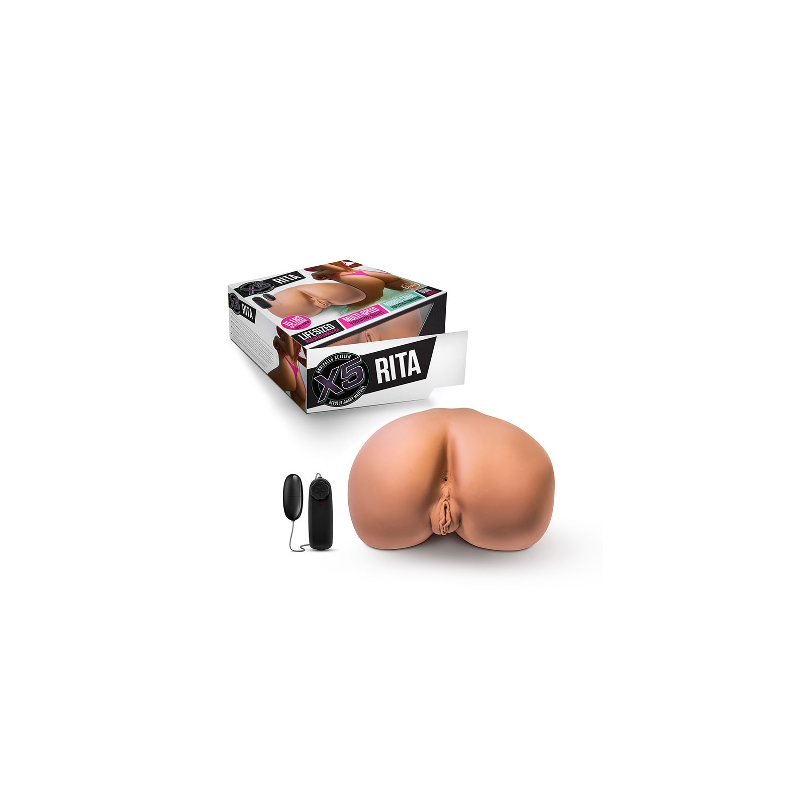 X5 Men Rita Dual Entry Masturbator with Remote-Controlled Bullet Vibrator Tan