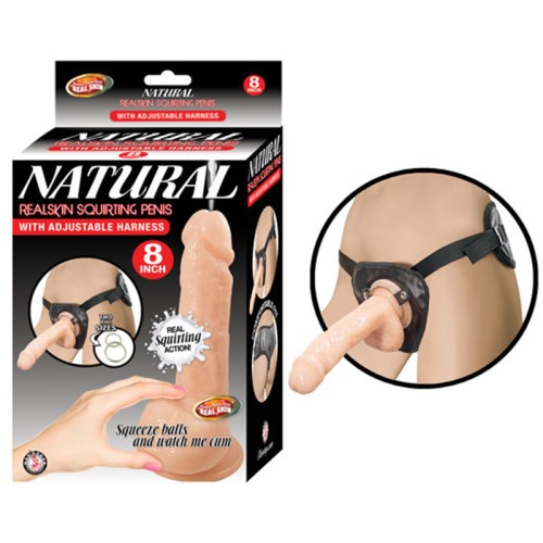 Natural Realskin Squirting Penis with Adjustable Harness