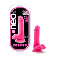 Neo Elite 6 in. Silicone Dual Density Dildo with Balls Neon Pink