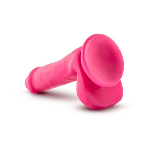 Neo Elite Dildo de Silicona de Densidad Dual de 6 in. con Bolas Rosa Neón