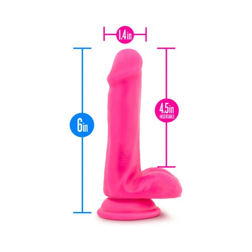 Neo Elite 6 in. Silicone Dual Density Dildo with Balls Neon Pink