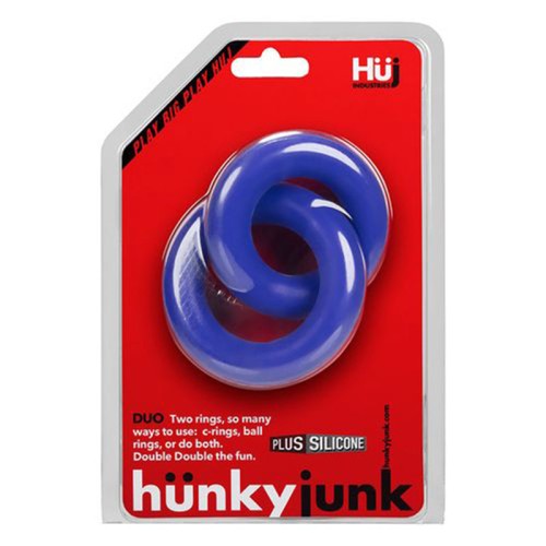 Hunkyjunk DUO Linked Cock and Ball Rings Cobalt