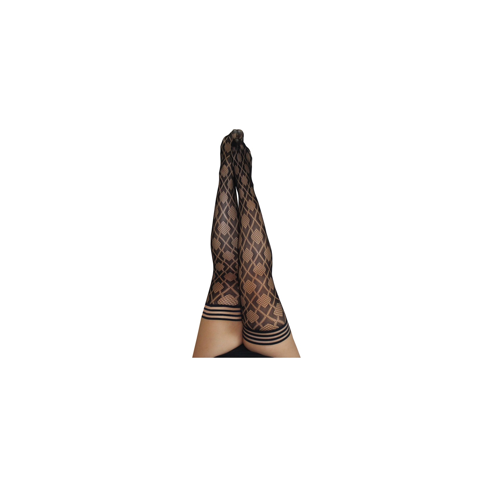 Kixies Elle Fishnet Diamond Thigh-High - Black Size D