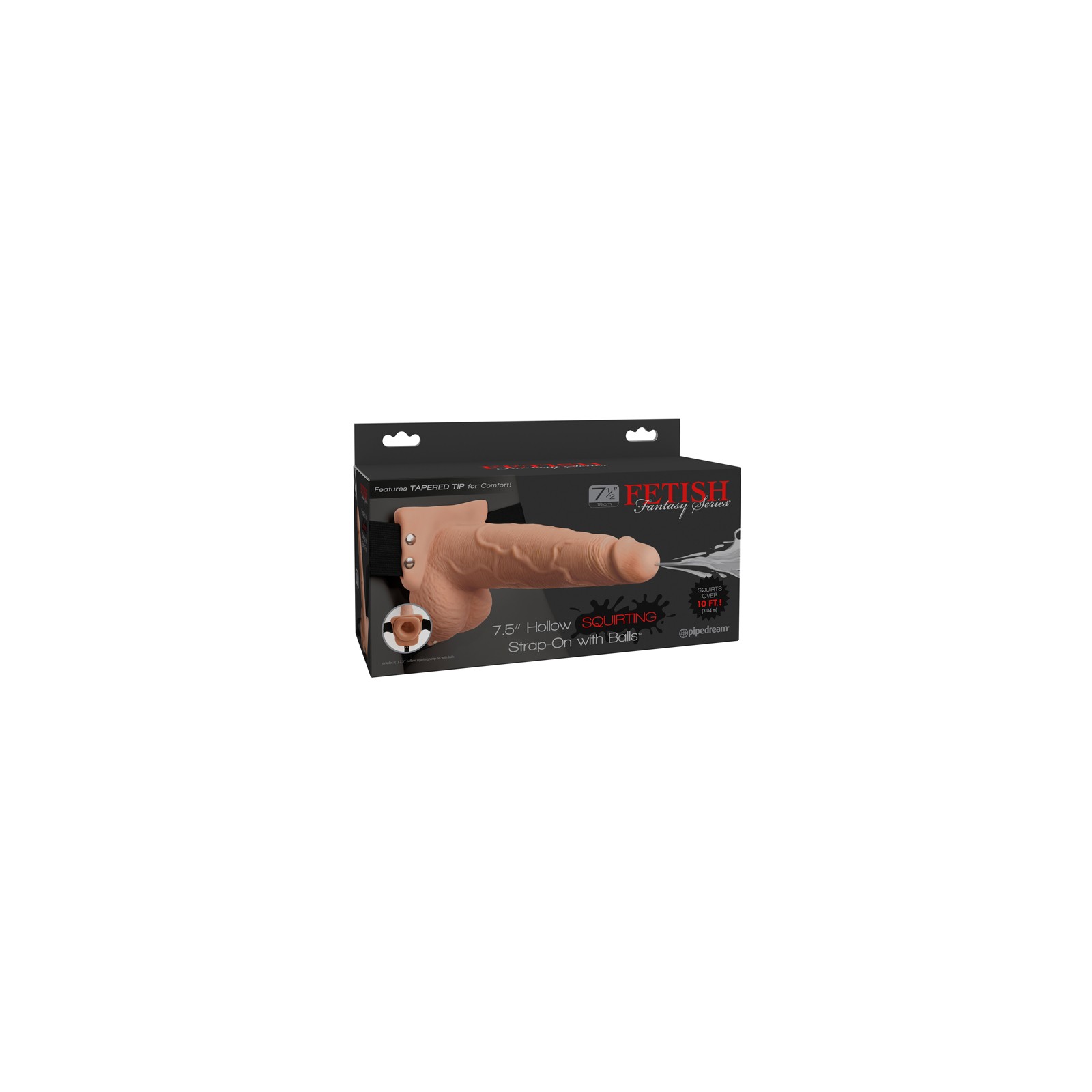 Arnés Strap-On Hollow Squirting de 7.5 Pulgadas con Testículos Beige/Negro de Pipedream