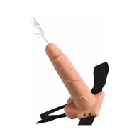 Arnés Strap-On Hollow Squirting de 7.5 Pulgadas con Testículos Beige/Negro de Pipedream