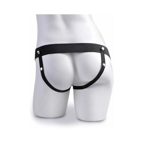 Arnés Strap-On Hollow Squirting de 7.5 Pulgadas con Testículos Beige/Negro de Pipedream