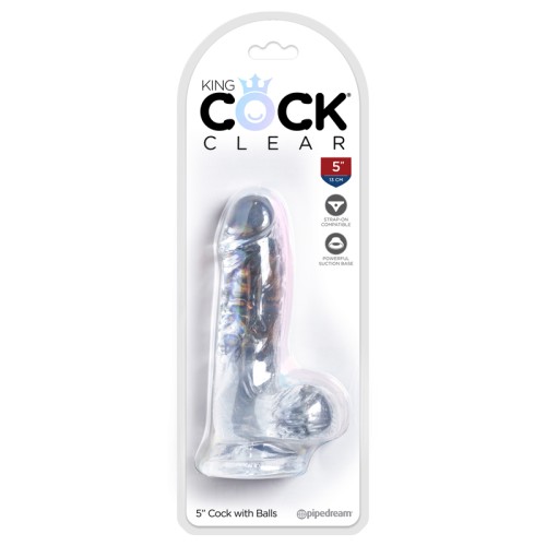 Dildo Realista con Succión King Cock Clear 5 Pulgadas con Testículos