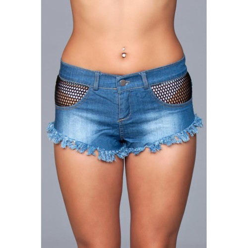 Shorts de Mezclilla Negro con Ribetes de Malla