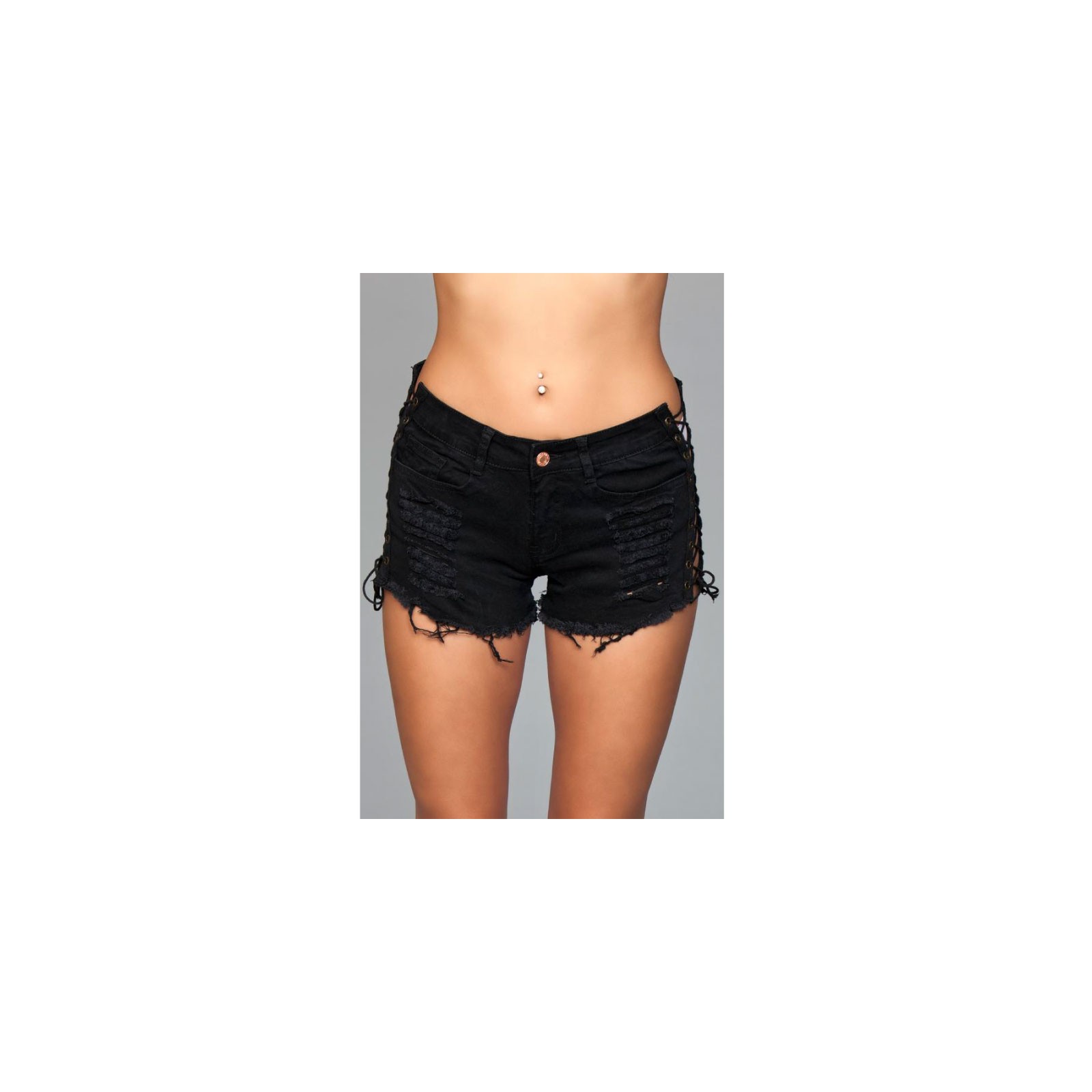 Denim Shorts Lace-Up Side Detail Black Large