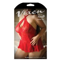 Vestido de Encaje Rojo y G-String Fantasy Lingerie Talla Reina