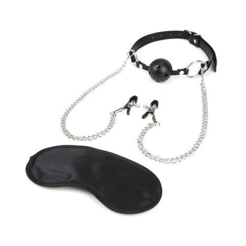 Lux Fetish Breathable Ball Gag with Nipple Clamps