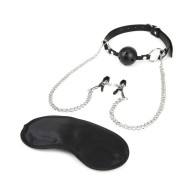 Lux Fetish Breathable Ball Gag with Nipple Clamps