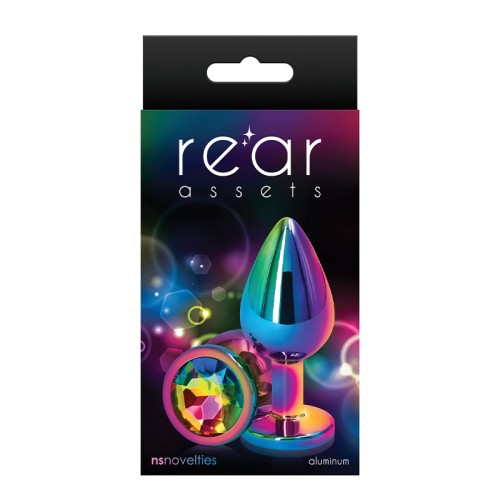 Rear Assets Medium Metal Anal Plug Rainbow Design