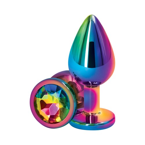 Rear Assets Medium Metal Anal Plug Rainbow Design