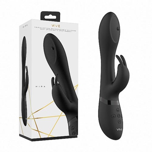 Rechargeable 360° Spinning Silicone Rabbit Vibrator Black