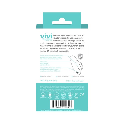 Vedo Vivi Rechargeable Finger Vibe Tease Me Turquoise - Elevate Your Pleasure