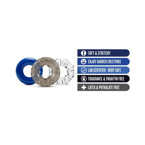 Stay Hard Triple Stretch Cockrings 3-Pack for Enhanced Performance