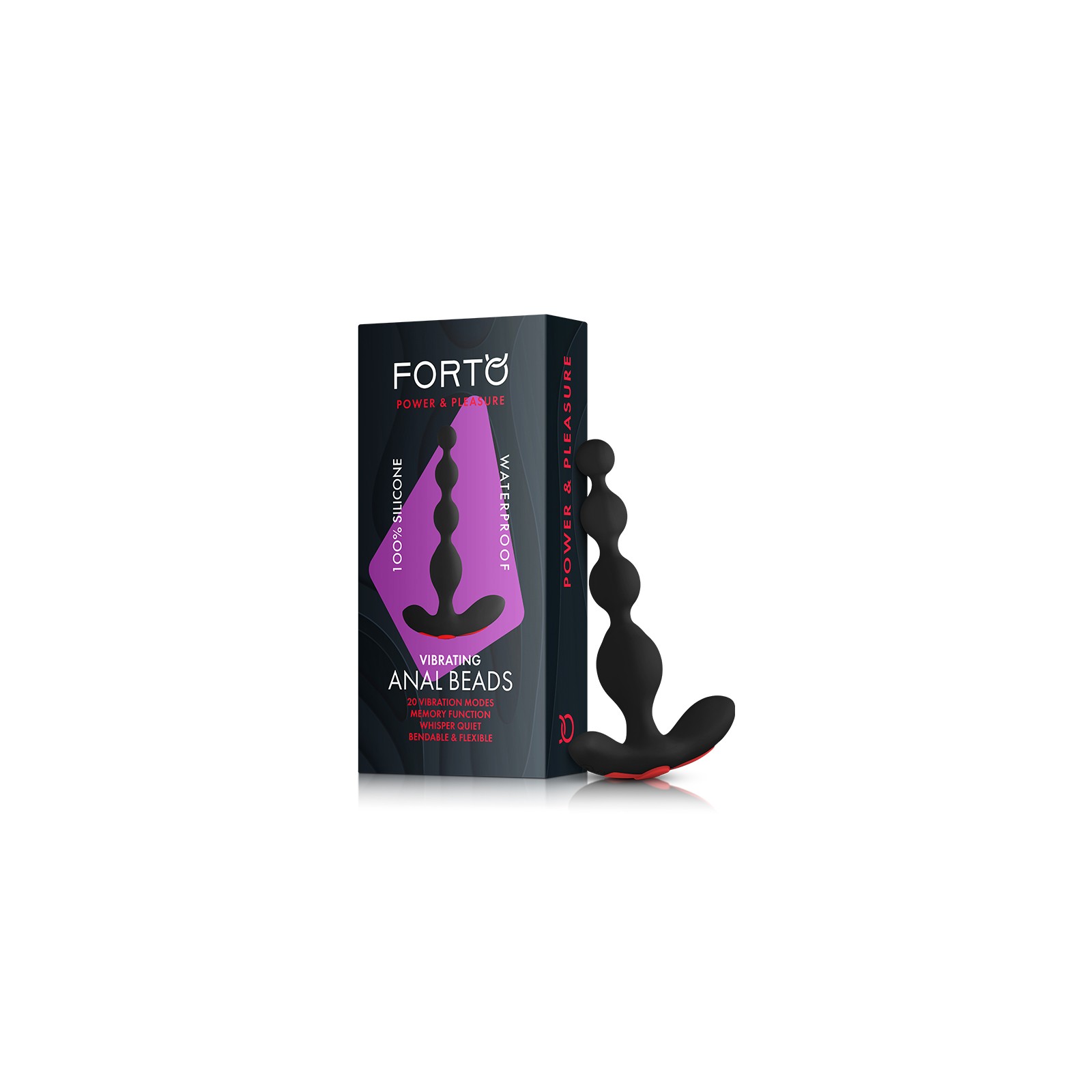 Forto Rechargeable Vibrating Anal Beads - Black