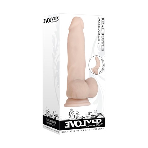 Evolved Real Supple Poseable 7 in. Realistic Dildo With Balls Beige