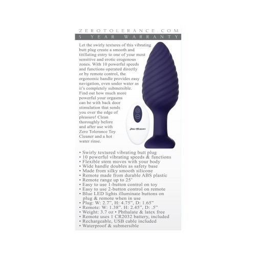 Zero Tolerance Wicked Twister Textured Vibrating Anal Plug Purple