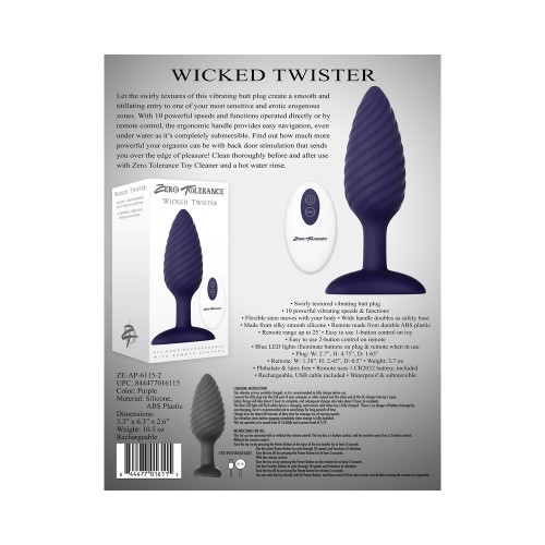 Zero Tolerance Wicked Twister Textured Vibrating Anal Plug Purple