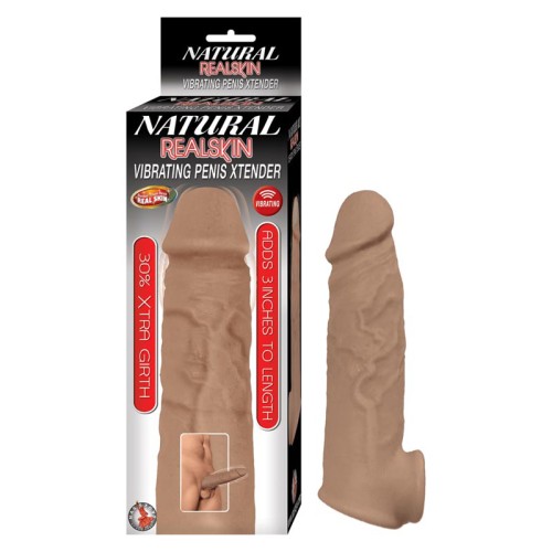 Natural Realskin Vibrating Penis Xtender Brown - Enhance Pleasure