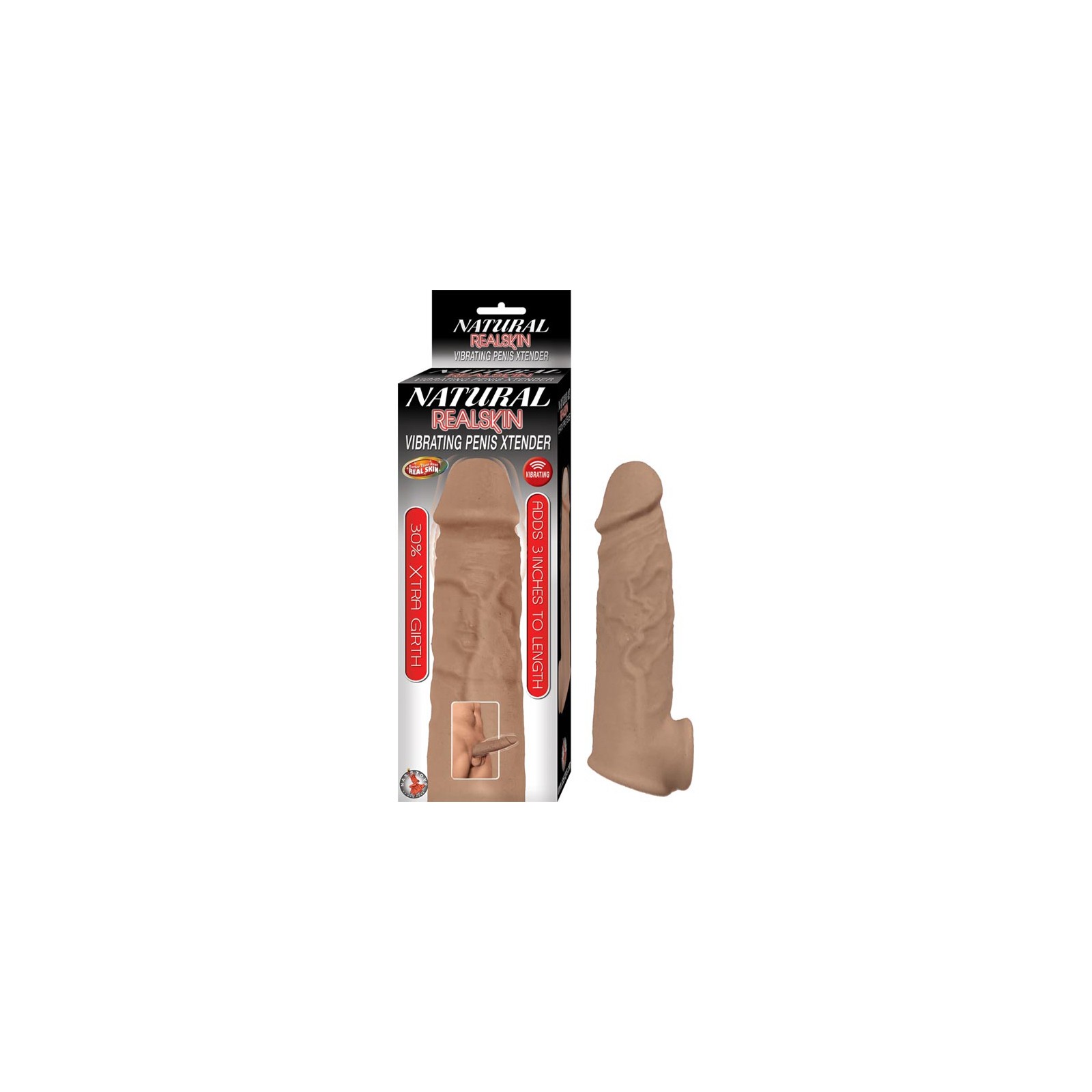 Natural Realskin Vibrating Penis Xtender Brown - Enhance Pleasure