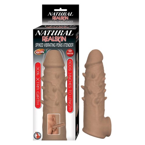 Extensor de Pene Vibrante Natural Realskin con Púas - Marrón