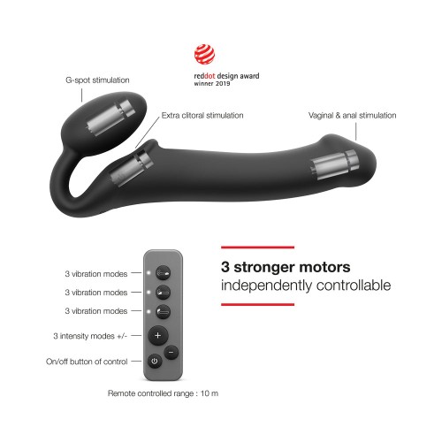 Strap-On-Me Rechargeable Remote-Controlled Silicone Vibrating Strap-On Black L