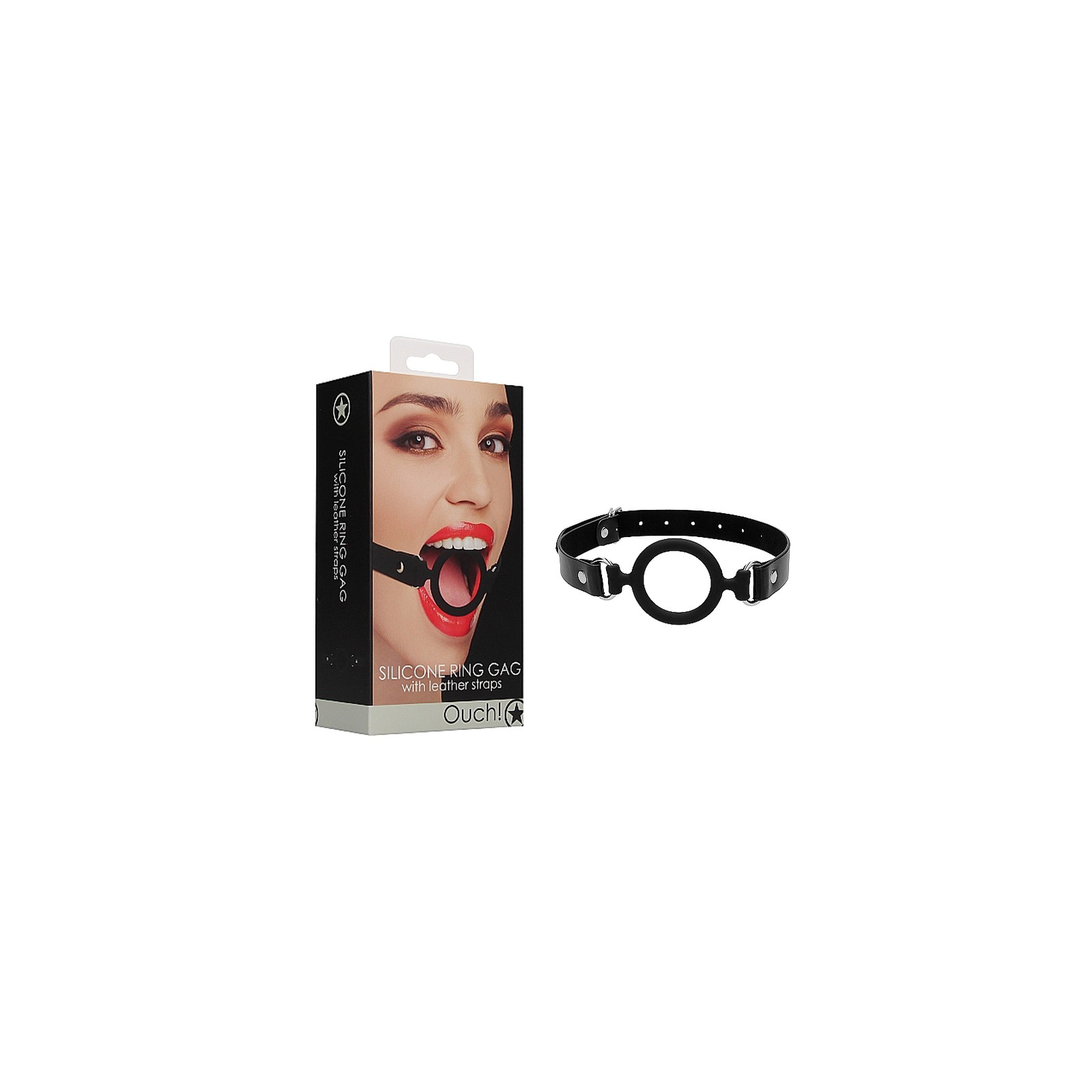 Ouch! Adjustable Silicone Ring Gag with Leather Straps