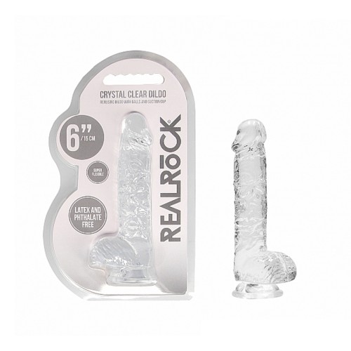 Dildo Cristal Claro de 6" con Testículos y Ventosa