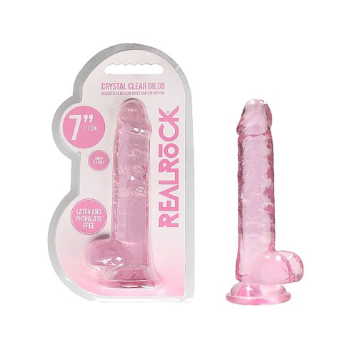 Buy RealRock Crystal Clear Realistic Dildo with Balls and Suction Cup Pink 7 in