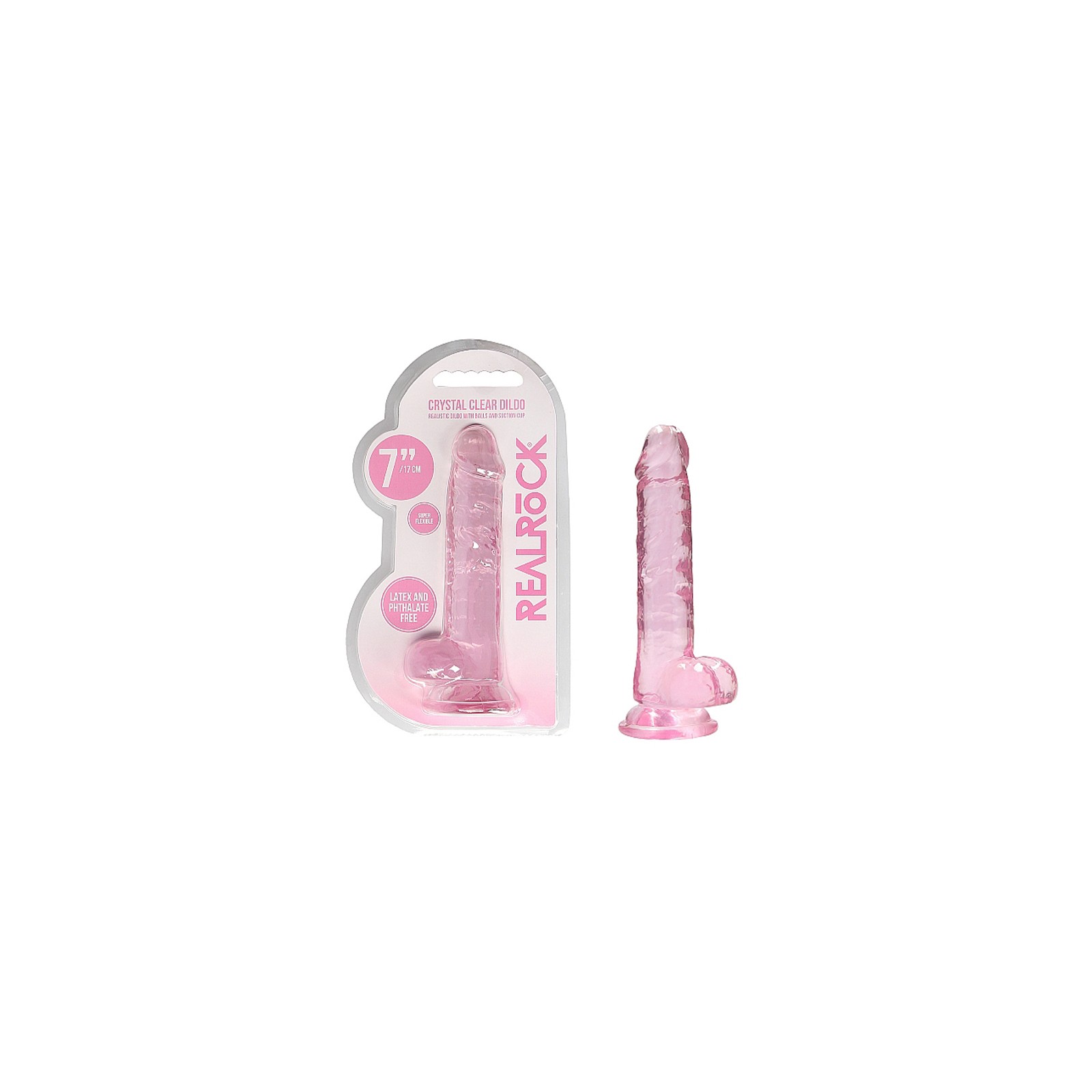 Compra Dildo Realista Transparente con Bolas y Ventosa Rosa 7 in