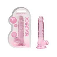 Compra Dildo Realista Transparente con Bolas y Ventosa Rosa 7 in