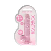 Compra Dildo Realista Transparente con Bolas y Ventosa Rosa 7 in