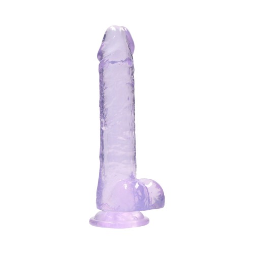 RealRock Crystal Clear Realistic Dildo 8 in. with Balls and Suction Cup in Purple