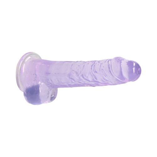 Dildo Realista de Cristal Claro RealRock de 8 in. con Testículos y Ventosa en Morado