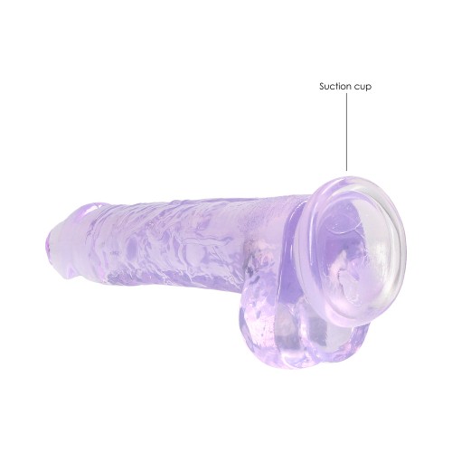 Dildo Realista de Cristal Claro RealRock de 8 in. con Testículos y Ventosa en Morado