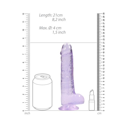 Dildo Realista de Cristal Claro RealRock de 8 in. con Testículos y Ventosa en Morado