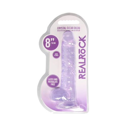 Dildo Realista de Cristal Claro RealRock de 8 in. con Testículos y Ventosa en Morado