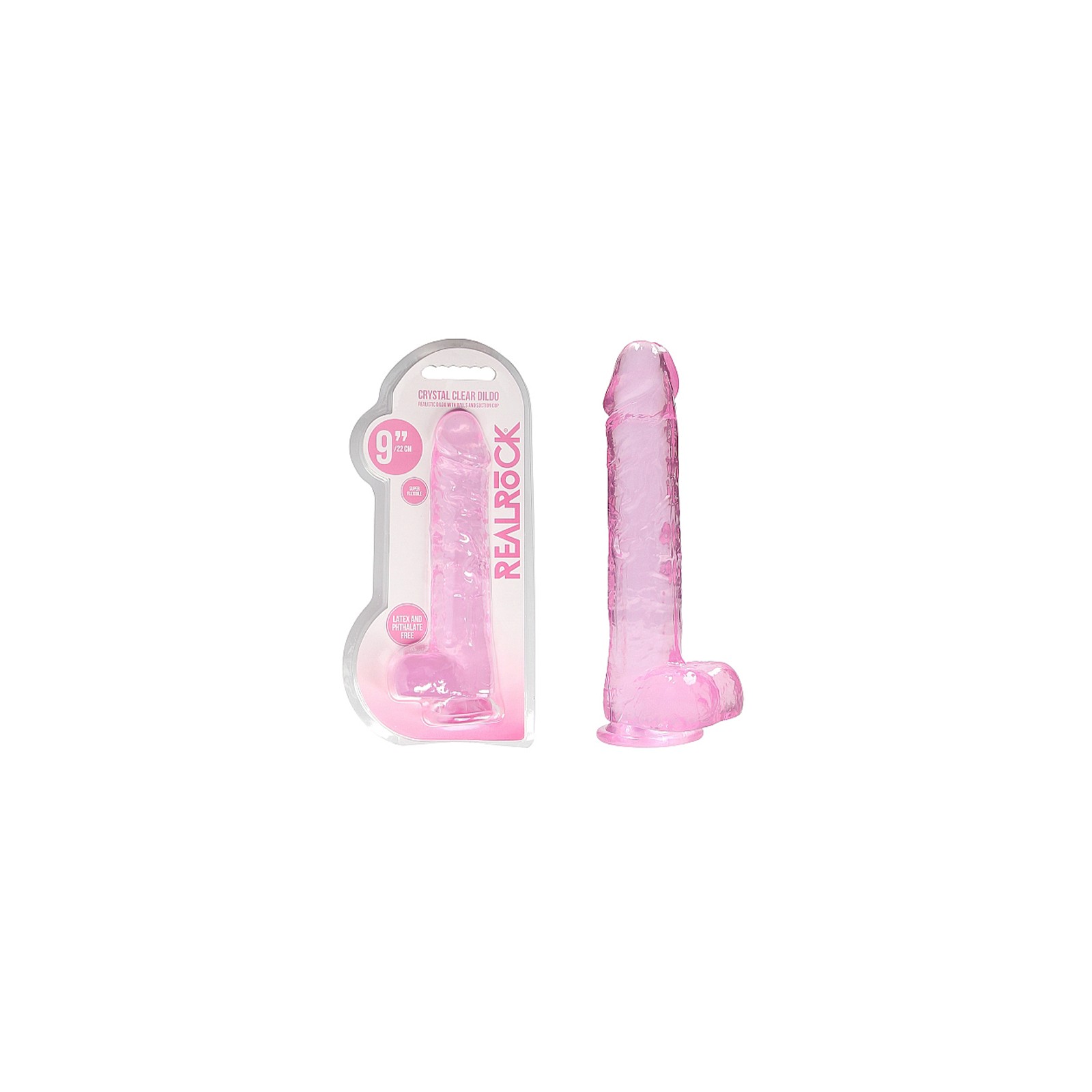 RealRock Dildo 9 Pulgadas Cristal Transparente con Testículos