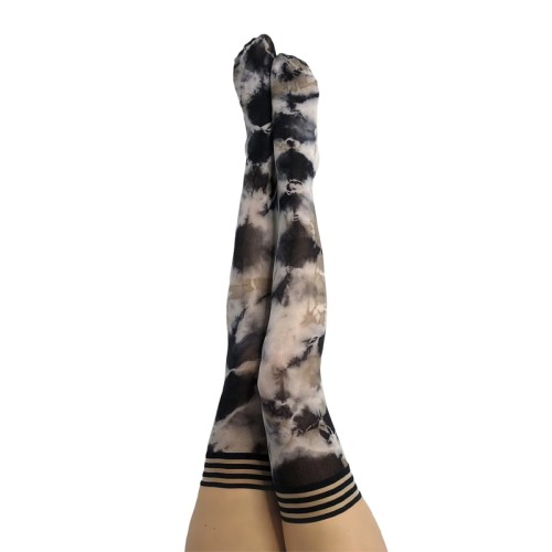 Kixies Mackenzie Thigh-Highs - Black/White Tie-Dye - Size A