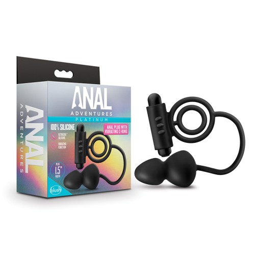 Platinum Silicone Anal Plug with Vibrating C-Ring Black