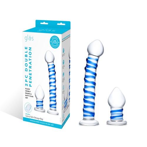 Double Penetration Glass Dildo & Butt Plug Set