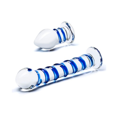 Double Penetration Glass Dildo & Butt Plug Set