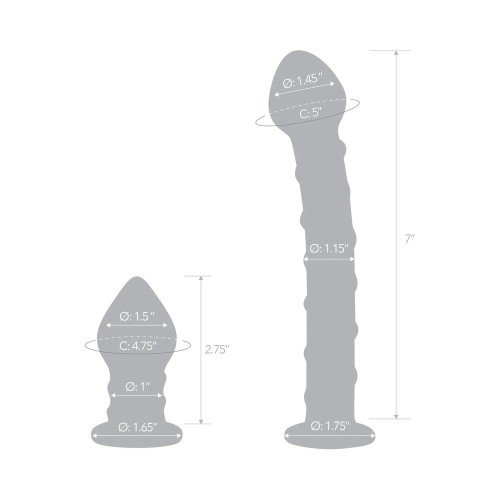 Double Penetration Glass Dildo & Butt Plug Set